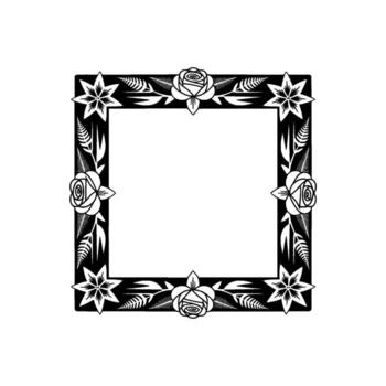 Elegant art deco style square floral border with stylized roses and fern leaves framing empty space for text or elements vector