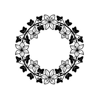 elegante circular floral guirnalda presentando estilizado en forma de estrella flores y delicado hiedra hojas formando un continuo frontera en un sutil texturizado apagado antecedentes vector