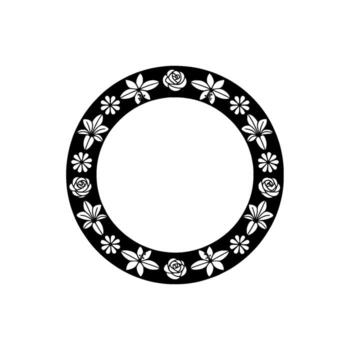 circular frame adorned with alternating stylized roses and daisy like flowers on a clean light gray background creating a delicate floral border vector