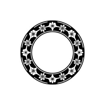A decorative circular frame with a repeating pattern of stylized flowers and leaves in silhouette on a clean background creating an elegant border vector