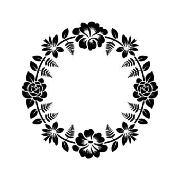 un delicado floral guirnalda presentando estilizado rosas y otro botánico elementos arreglado en un circular modelo en un limpiar neutral antecedentes vector