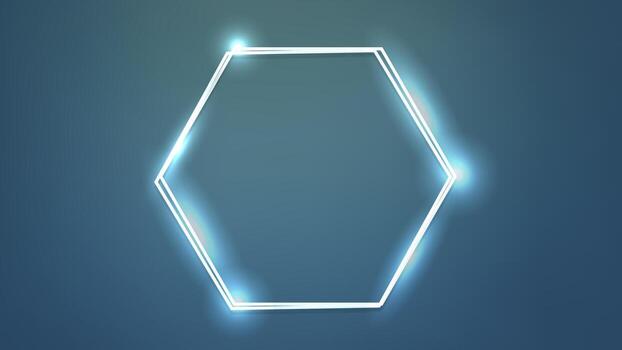 Neon hexagon double frame with shining effects vector