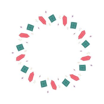 Ruby and Emerald Gemstone Frame with Crystals Circle Border Illustration vector