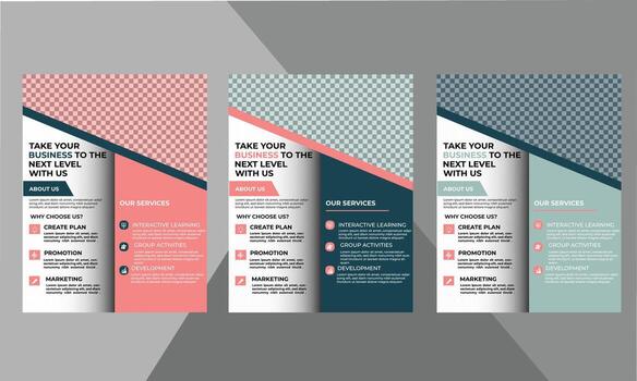 Three vertical brochure templates with a geometric pattern vector