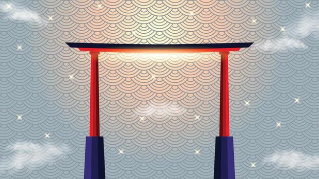 Japanese Torii Gate with Gray Traditional Pattern Background vector