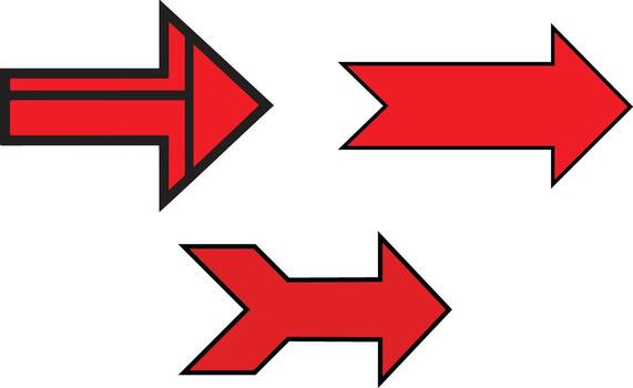 flecha icono conjunto 3 rojo diseños con geométrico, sólido, y degradado estilos para navegación y movimiento gráficos vector