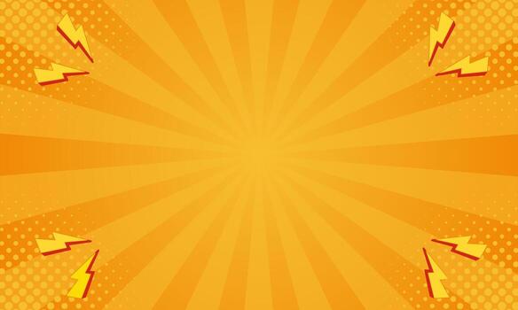 Abstract orange comic sunburst background with halftone and lighting objects vector