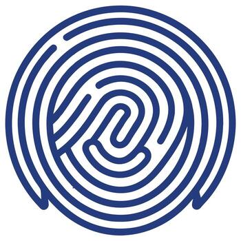 Blue fingerprint illustration in circular design, biometric security symbol for identity, login, safe access, and digital technology themes vector
