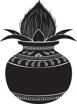 Sacred Pot with Coconut An intricately designed pot, adorned with elegant patterns and topped with a coconut, symbolizing a moment of cultural devotion, is a captivating piece of artistry. vector