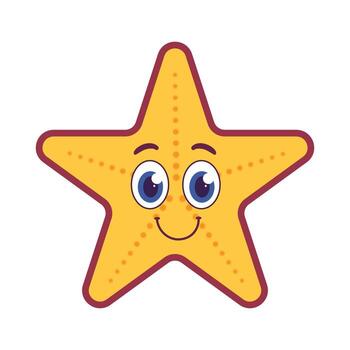 Starfish outline with smiling face and playful cartoon sea character look vector