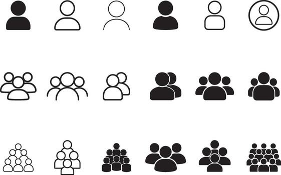 Modern team icon set user bundle in flat black silhouette illustration design vector