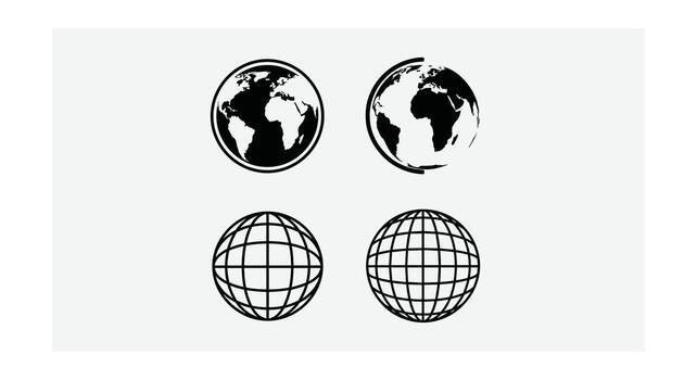Globe Icons Set Earth, World, Global Communication, and Network Symbol Representation for Web Design and Business Templates, EPS Editable vector