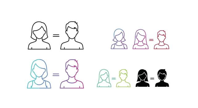 Equality in Relationships Diverse Couples Represented in Icons, Emphasizing Equal Partnerships with Various Skin Tones and Styles for Inclusivity and Diversity vector