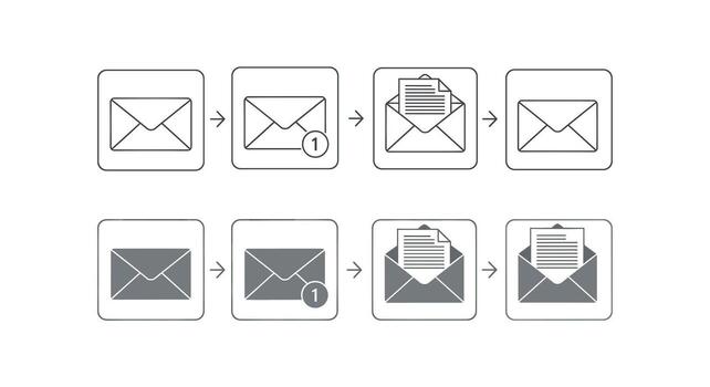 Email Notification and Reading Process A StepbyStep Illustration of Receiving, Notifying, Opening, and Reading Email Messages with a Simple Linear Workflow vector