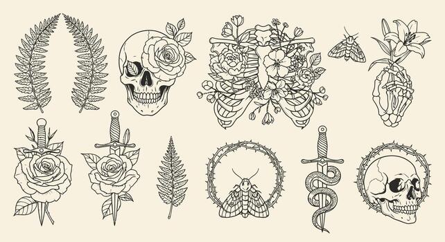 Tattoo Flash Sheet Elements vector