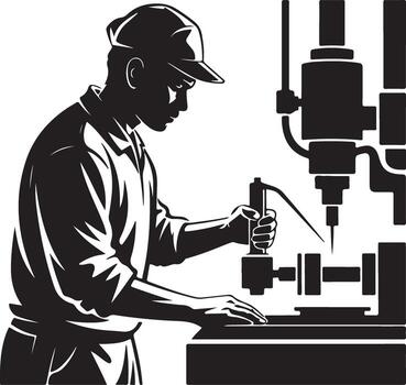 Man Operating a Drill Press Machine vector