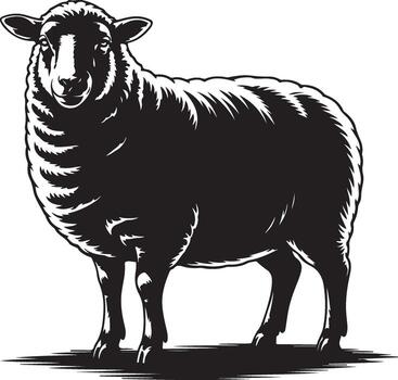 Silhouette of a Standing Sheep with Wool vector