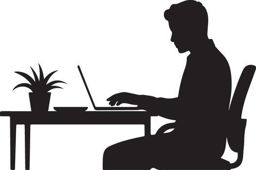 Silhouette of Person Working at Computer Desk vector