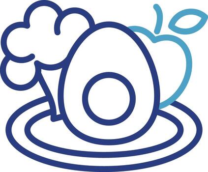 icon of balanced nutrition combining egg, broccoli and apple on a plate conveys a message about the importance of a nutritious diet and healthy living vector