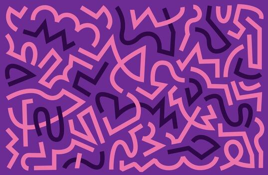 Hand drawn scribble background in pink and purple. Funky seamless pattern with abstract doodles and shapes, inspired by 90s pop art for a vibrant, energetic design. vector
