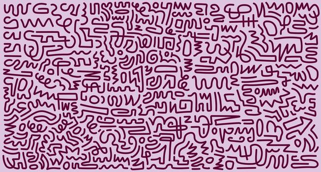 Abstract continuous line doodle pattern in red and pink. Hand drawn seamless background with a tribal, maze-like texture for wallpaper or fabric prints. vector