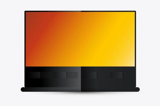 Big wide LED screen with gradien yellow on screen. LED mock up monitor display the presentation and info for Digital technology LED Mock up illustration vector