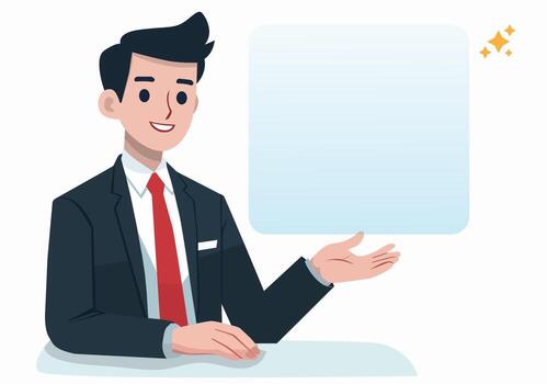 el gerente elevado su mano a abierto el interfaz, dejando el monitor blanco para colocación el producto. vector