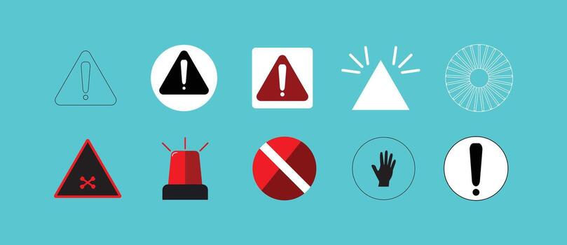 advertencia y alerta íconos paquete con precaución triangulos exclamación marcas sirenas y prohibición señales vector