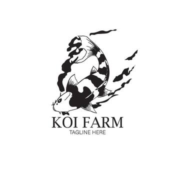 A modern and minimalist logo design featuring a dynamic koi fish, subtly intertwined with abstract water or wave elements vector