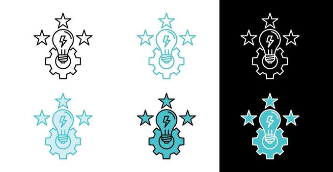 Light bulb on a gear with stars icon for innovation and creative idea in line and fill style vector