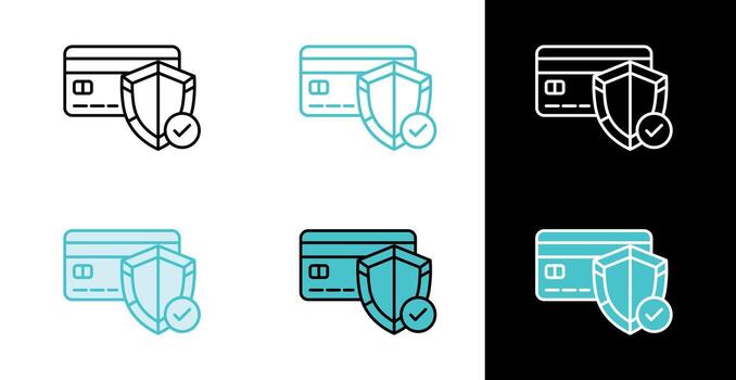 Credit card with security shield icon for secure online payments in line and fill style vector