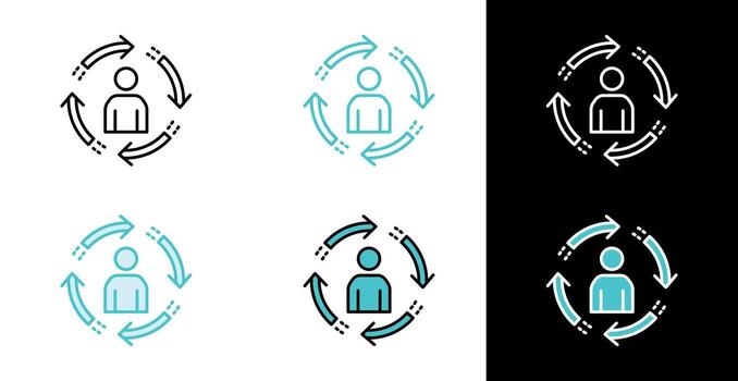 persona con circular flechas icono para usuario sincronización y proceso en línea y llenar estilo vector