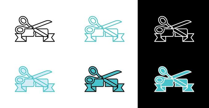 Scissors cutting a ribbon icon for store opening and special events in line and fill style vector