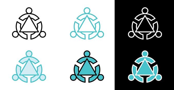 Business group with triangular relationship icon for corporate in line and fill style vector