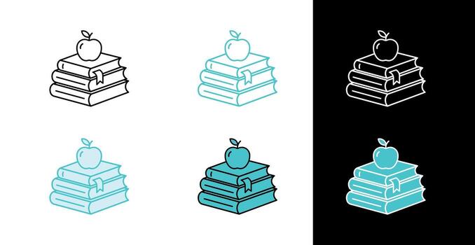 apilar de libros con un manzana icono para educación y aprendizaje en línea y llenar estilo vector