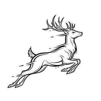 Dynamic Line Art Illustration of a Leaping Deer with Motion Lines on a White Background stag vector