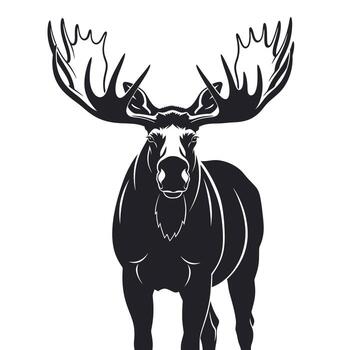 Front facing black silhouette of a large moose with wide antlers on a white background vector
