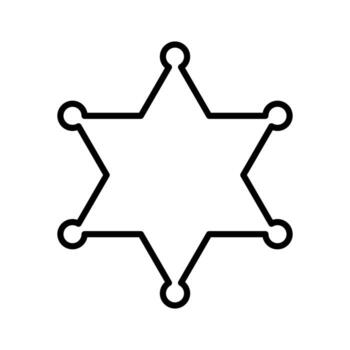 Sheriff badge outline icon, six pointed star with circular nodes vector