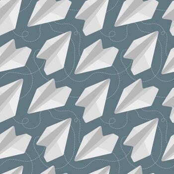 Pattern with white paper airplanes on a light blue background. Seamless pattern for textiles, packaging, backgrounds vector