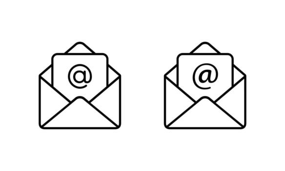Open email envelope icon in thin style. Message with mention symbol vector