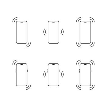 Smartphone vibration icon set. Mobile phone ringing and shake symbol. Cellphone call and notification alert concept vector