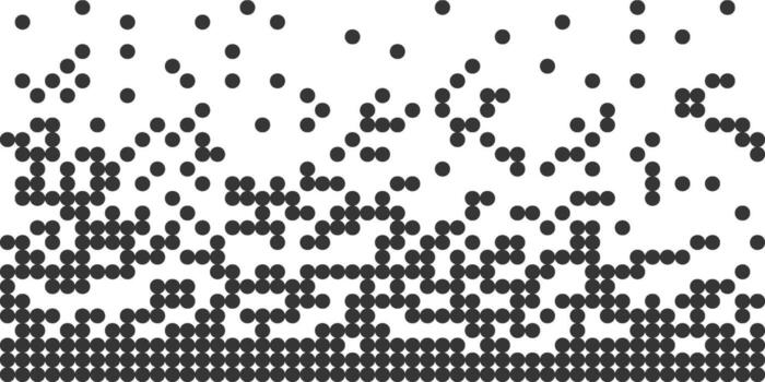 Dot Disintegration circle grain noise, fade halftone effect, disperse dot work, Dispersed background mosaic pixel grid. vector