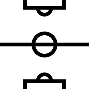 flat illustration showing simplified scheme of football field. Icon for applications. Sign of gates of two teams and center of the field before match. Black outline vector