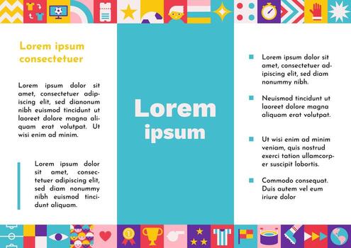 flat horizontal booklet A4 size with square abstract icons which are symbols of world football championship, cup. Template for ad brochure with copy space, geometrical sport clipart vector