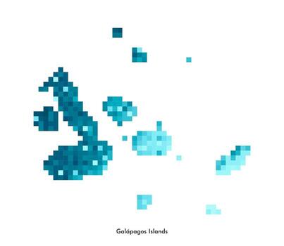 isolated geometric illustration with simple icy blue shape of Galapagos Islands map, part of Ecuador, map. Pixel art style for NFT template. Dotted logo with gradient texture for design vector