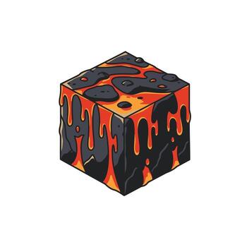 Logo design of a black and red cube with melting lava vector