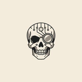 Skull with an eye patch with circuit elements logo design vector