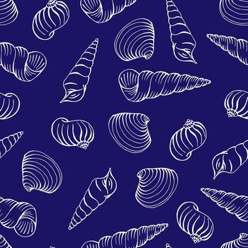 sin costura modelo con conchas de diferente formas mano dibujado vector