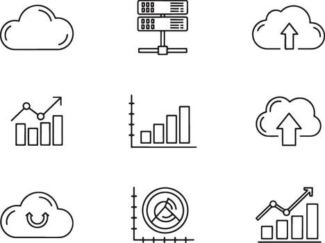 nube informática y datos analítica íconos vector