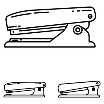 Simple Line Drawing of a Stylish Office Stapler in Three Views Clean, Minimalist, and Efficient Design for Paper Fastening vector